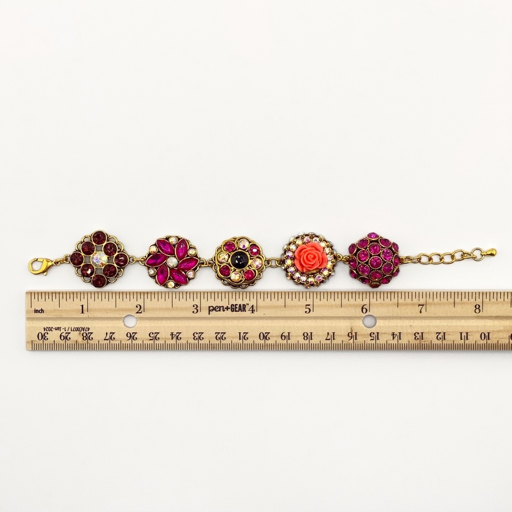 Gold Tone Rhinestone Floral Bracelet - Picture 2 of 10